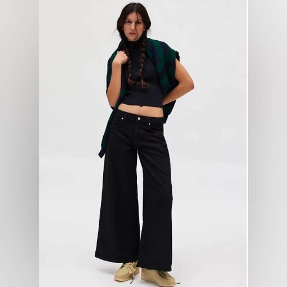 NWT Urban Outfitters BDG Women's Washed Black Joey Mid-Rise Wide-Leg Jeans-Sz 25